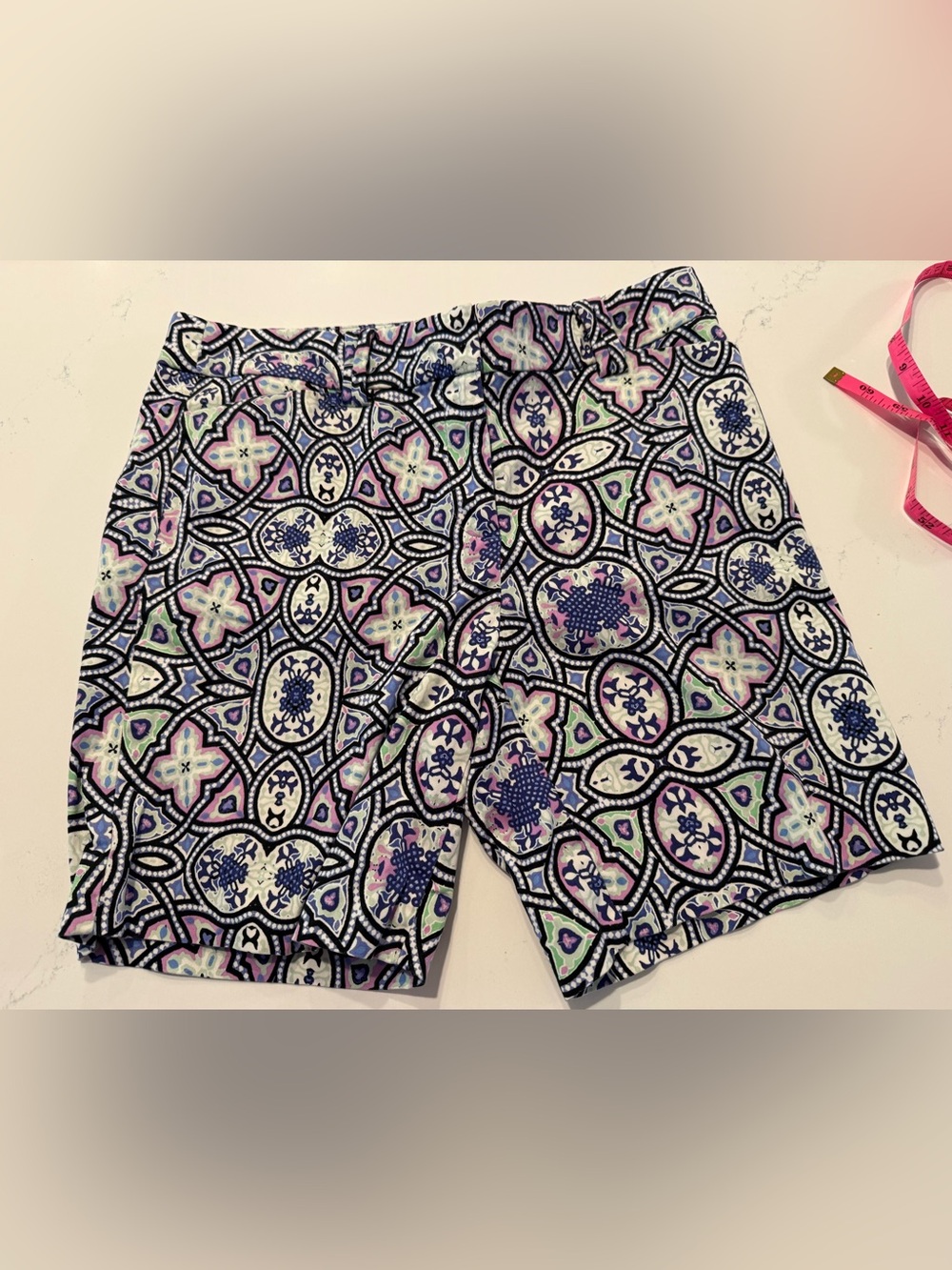 Talbots Printed Stretch Shorts in Navy, Purple & Mint